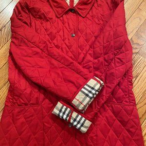 Women's Burberry red quilted snap front jacket